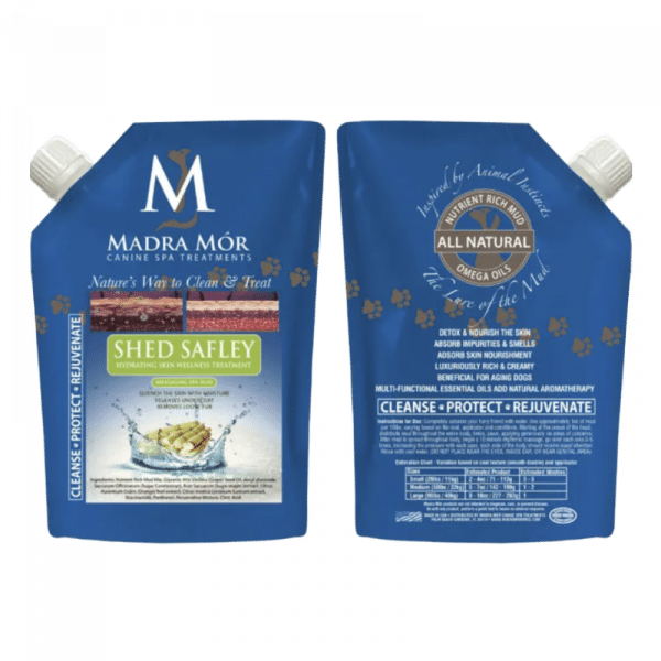 Produktfoto von Madra Mór Shed Safely Mud mit Vorder- und Rückseite.